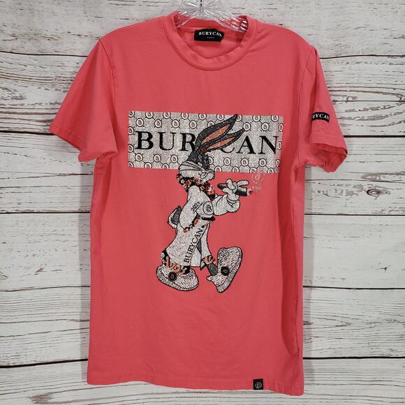 Burycan Paris Men's Pink Bug's Bunny Rhinestone Shirt Size Medium - Picture 1 of 13